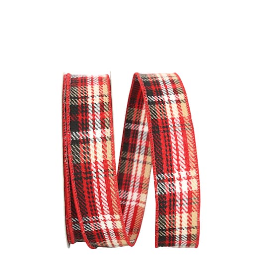JAM Paper 1.5" x 20yd. Wired Burlington Tweed Plaid Ribbon